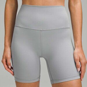 Lululemon, high rise, 6 inch, bike shorts in rhino gray